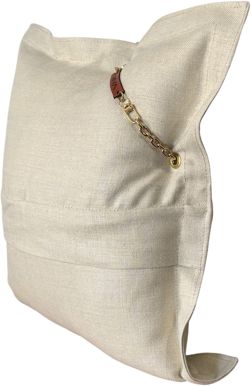 Coussin en lin MIYA perles rouges poids Ashanti - vue de dos