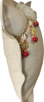 Coussin en lin MIYA perles rouges poids Ashanti - vue de profil
