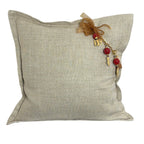 Coussin décoratif en lin beige MIYA ZANZIBAR No.58 avec pampille artisanale rouge et dorée