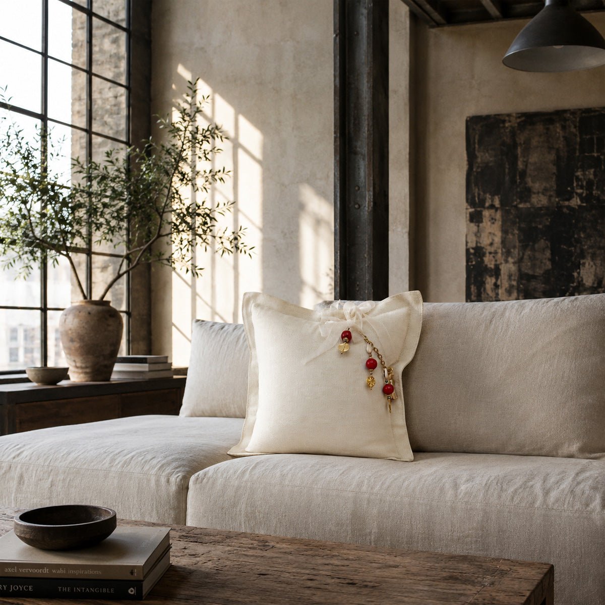 Coussin en lin lourd écru 50x50 cm – ZANZIBAR No. 41 - MIYA LOFT STYLE