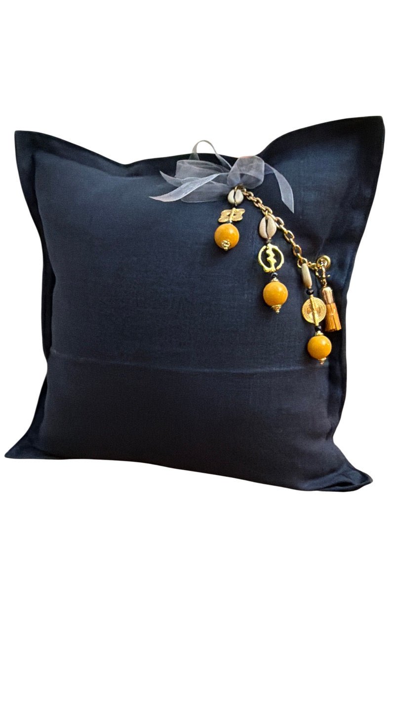 Coussin en lin lourd bleu 50x50 cm – ZANZIBAR No 37 - MIYA
