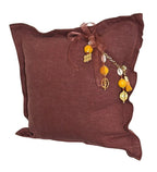 Coussin en lin lourd cacao prune MIYA avec pampille artisanale Marrakech No.52