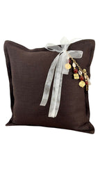Coussin en lin lourd chocolat 50x50 cm – Bohème chic | MARRAKECH No 17 - MIYA