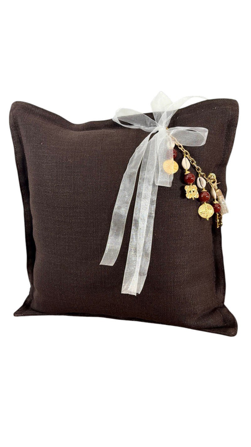 Coussin en lin lourd chocolat 50x50 cm – Bohème chic | MARRAKECH No 17 - MIYA