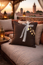 Coussin en lin lourd chocolat 50x50 cm – Bohème chic | MARRAKECH No 17 - MIYA