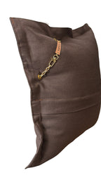 Back of chocolate heavyweight linen throw pillow with envelope closure – MARRAKECH No.77 by MIYA