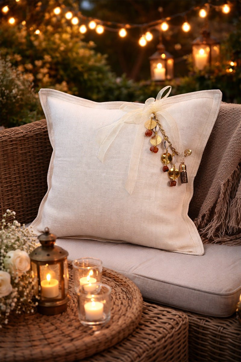 Coussin en lin lourd creme 50x50 cm – Bohème chic | ZANZIBAR No 19 - MIYA