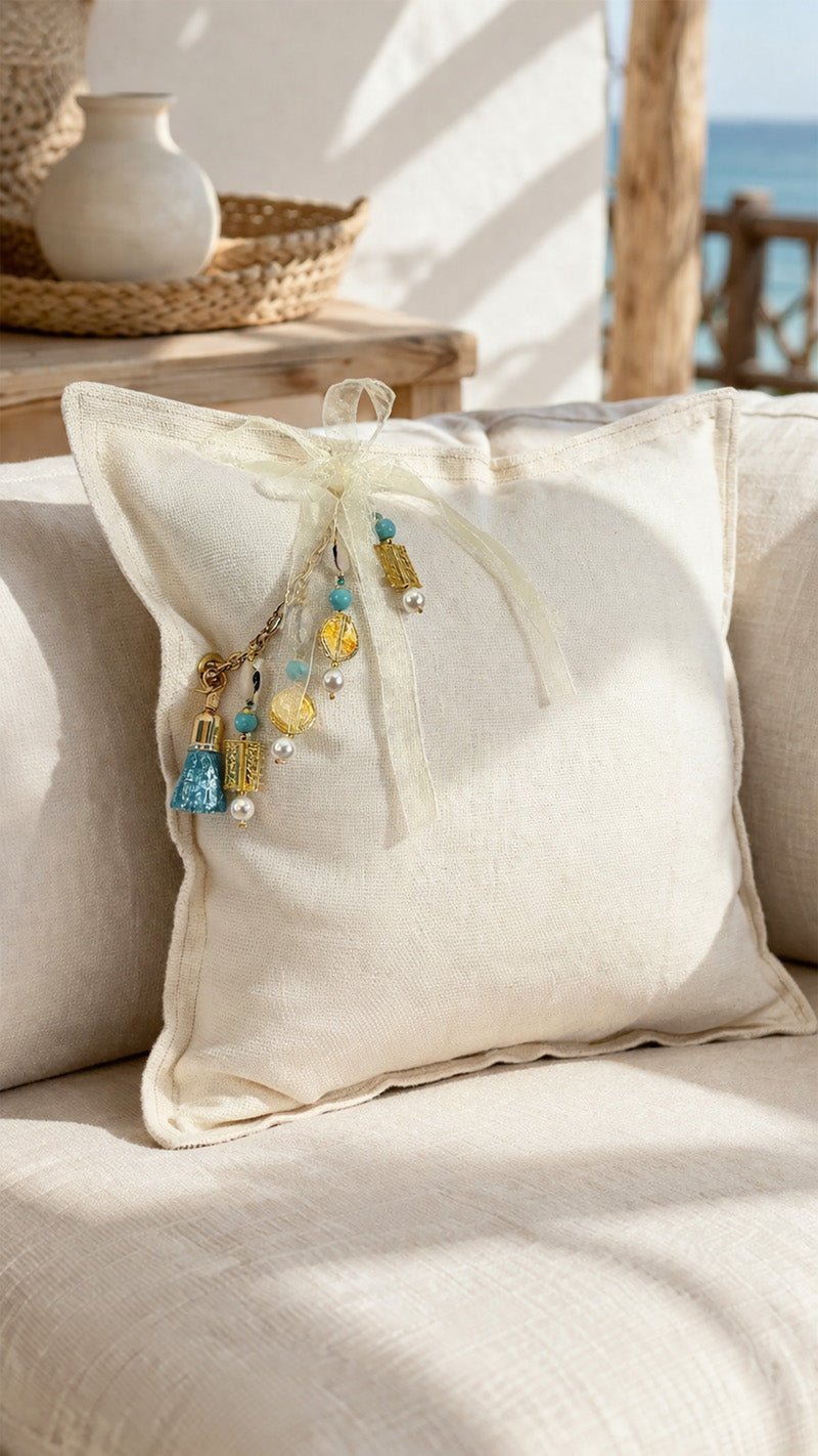 Coussin en lin lourd creme 50x50 cm – Bohème chic | ZANZIBAR No 18 - MIYA