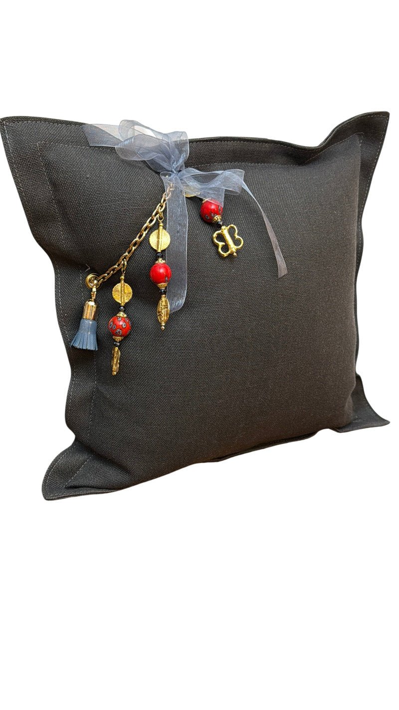 Coussin en lin lourd gris - bleu 50x50 cm – BALI No. 43 - MIYA