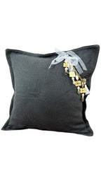 Coussin en lin lourd gris 50x50 cm – Bohème chic  vue de face | BALI No 12 - MIYA