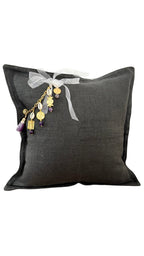 Coussin en lin lourd gris 50x50 cm – Bohème chic | BALI No 13 - MIYA