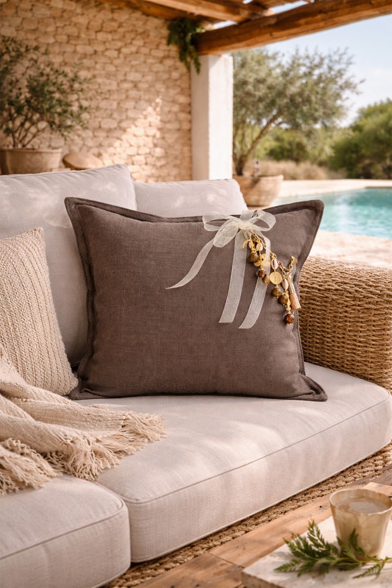 Coussin en lin lourd prune 50x50 cm – Bohème chic | MALIBU No.09 - MIYA