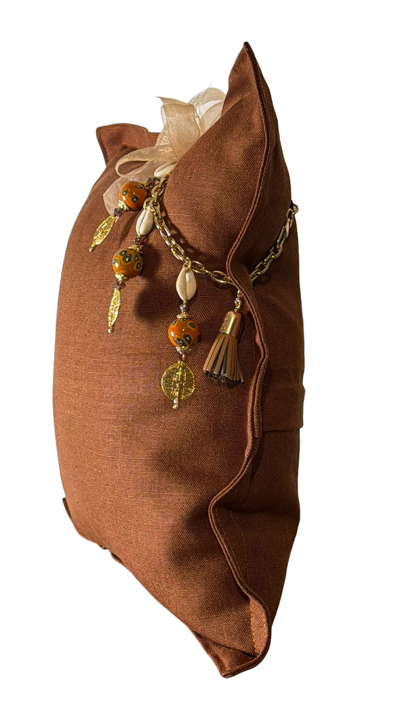 Coussin en lin lourd marron 50x50 cm – MARRAKECH No. 80
