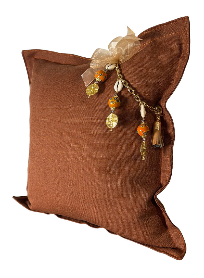 Coussin en lin lourd marron 50x50 cm – MARRAKECH No. 80
