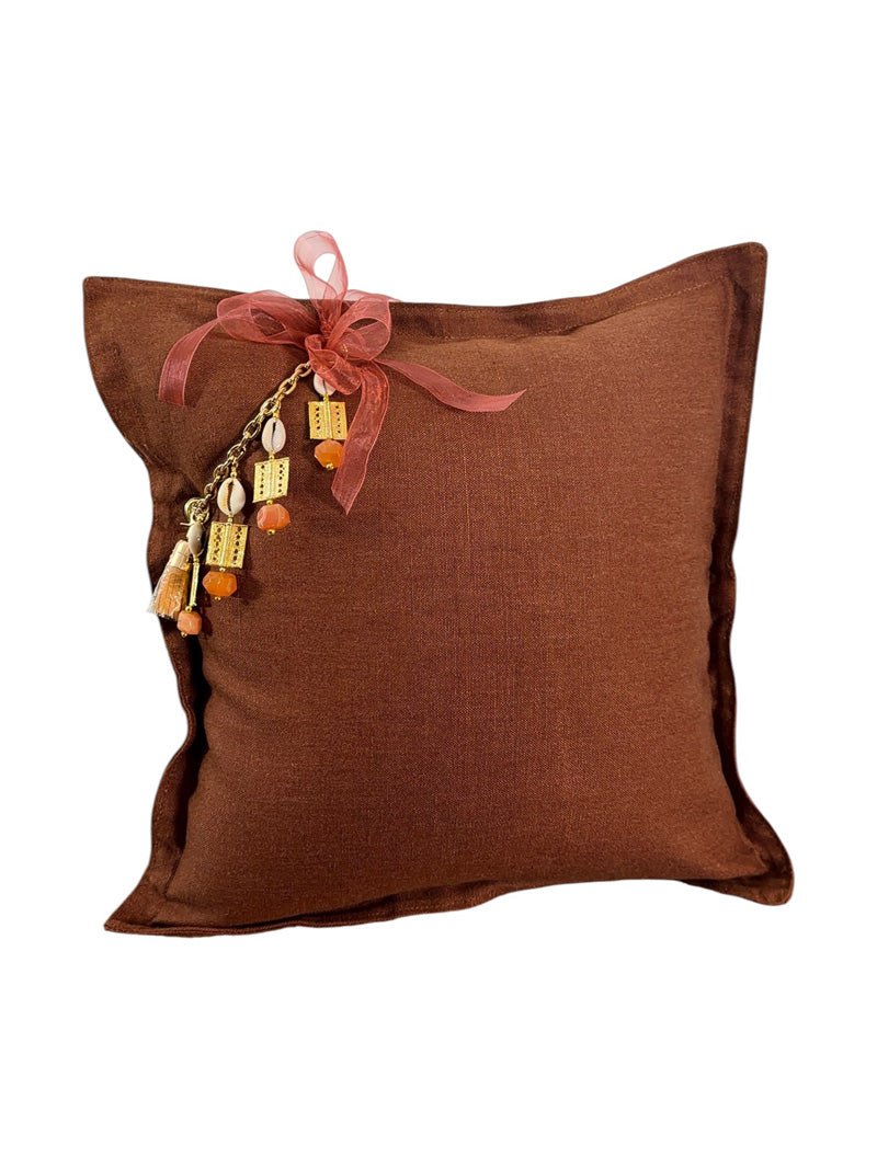 Coussin en lin lourd marron rouille 50x50 cm – Bohème chic | MARRAKECH No.15 - MIYA
