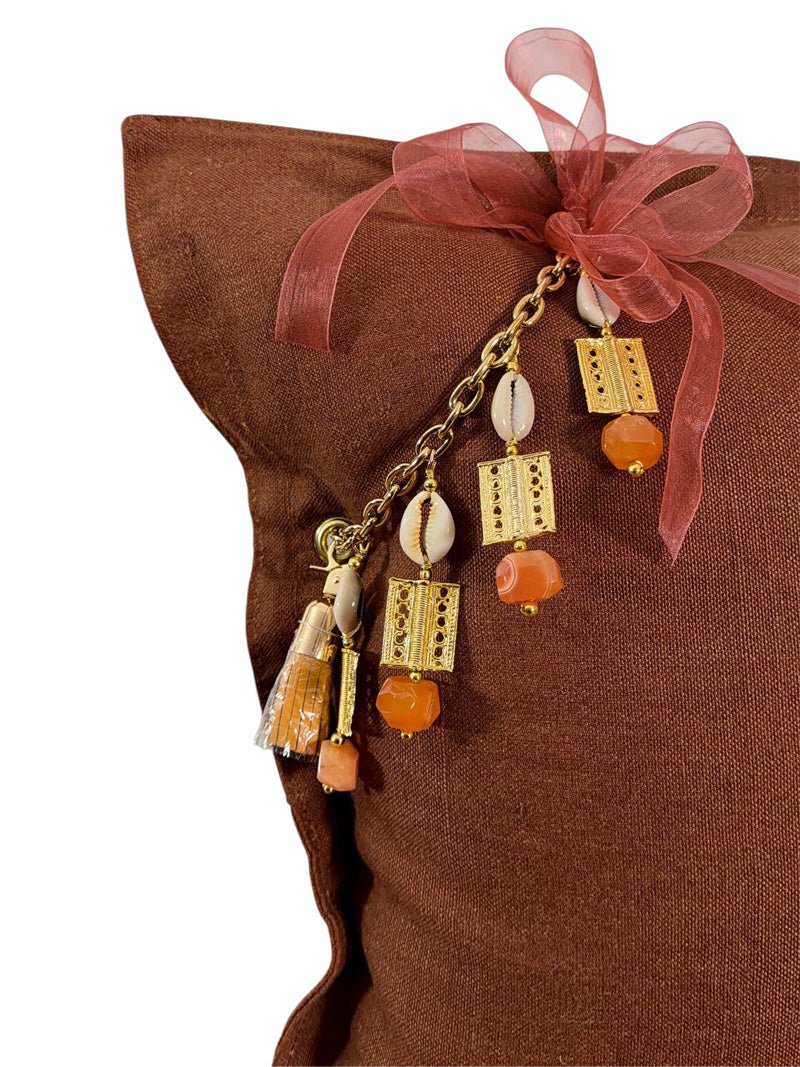 Coussin en lin lourd marron rouille 50x50 cm – Bohème chic | MARRAKECH No.15 - MIYA