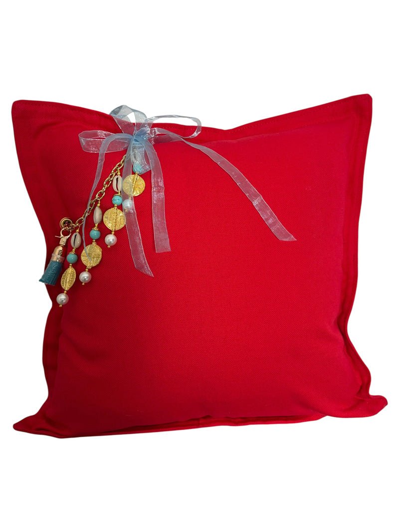 Coussin en lin lourd rouge 50x50 cm – Bohème chic | NEGRIL No.01 - MIYA