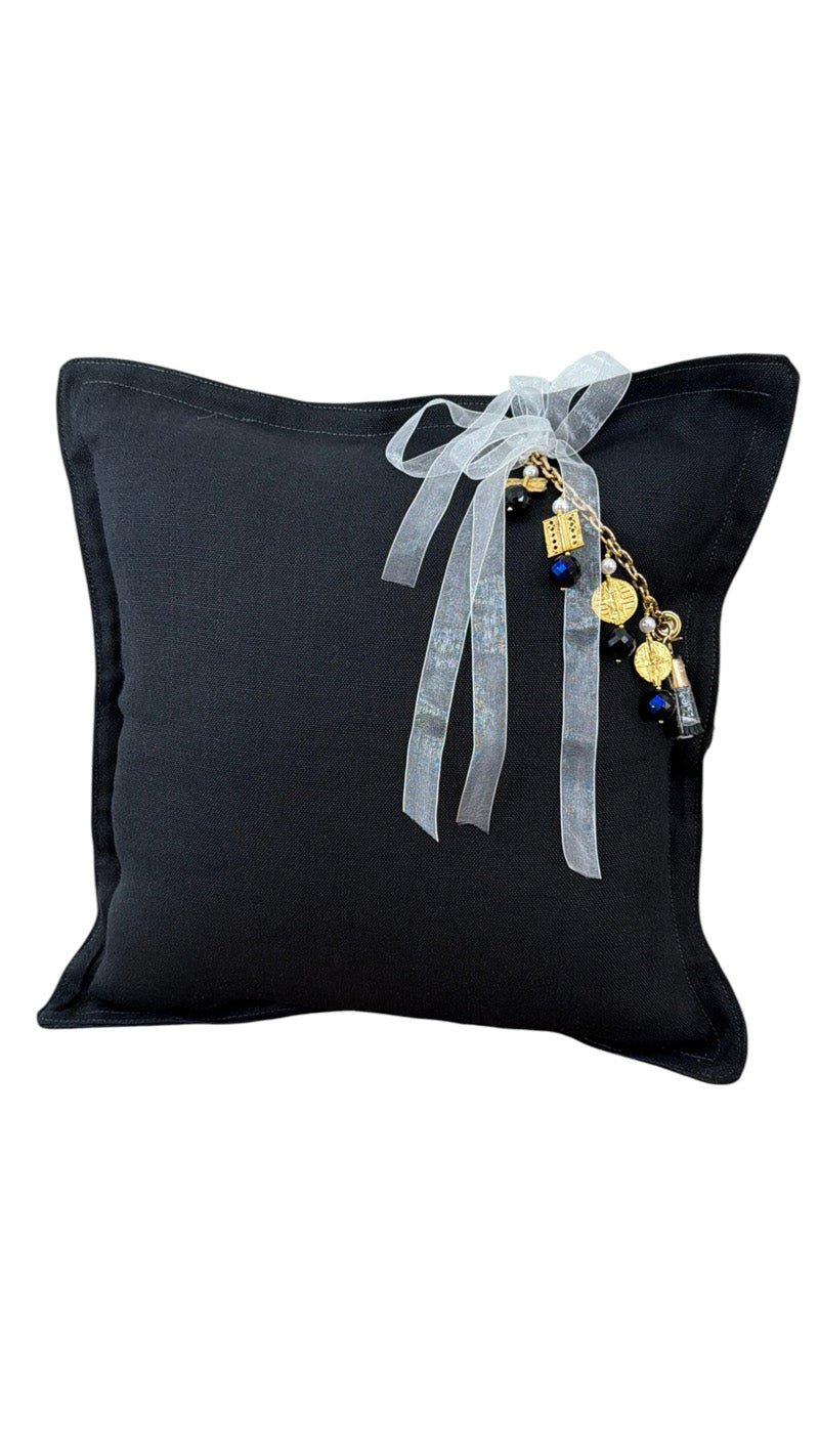 Coussin en lin lourd noir 50x50 cm – Bohème chic | NEGRIL No 10 - MIYA