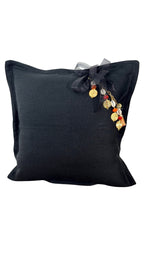 Coussin en lin lourd noir 50x50 cm – Bohème chic | NEGRIL No 16 - MIYA