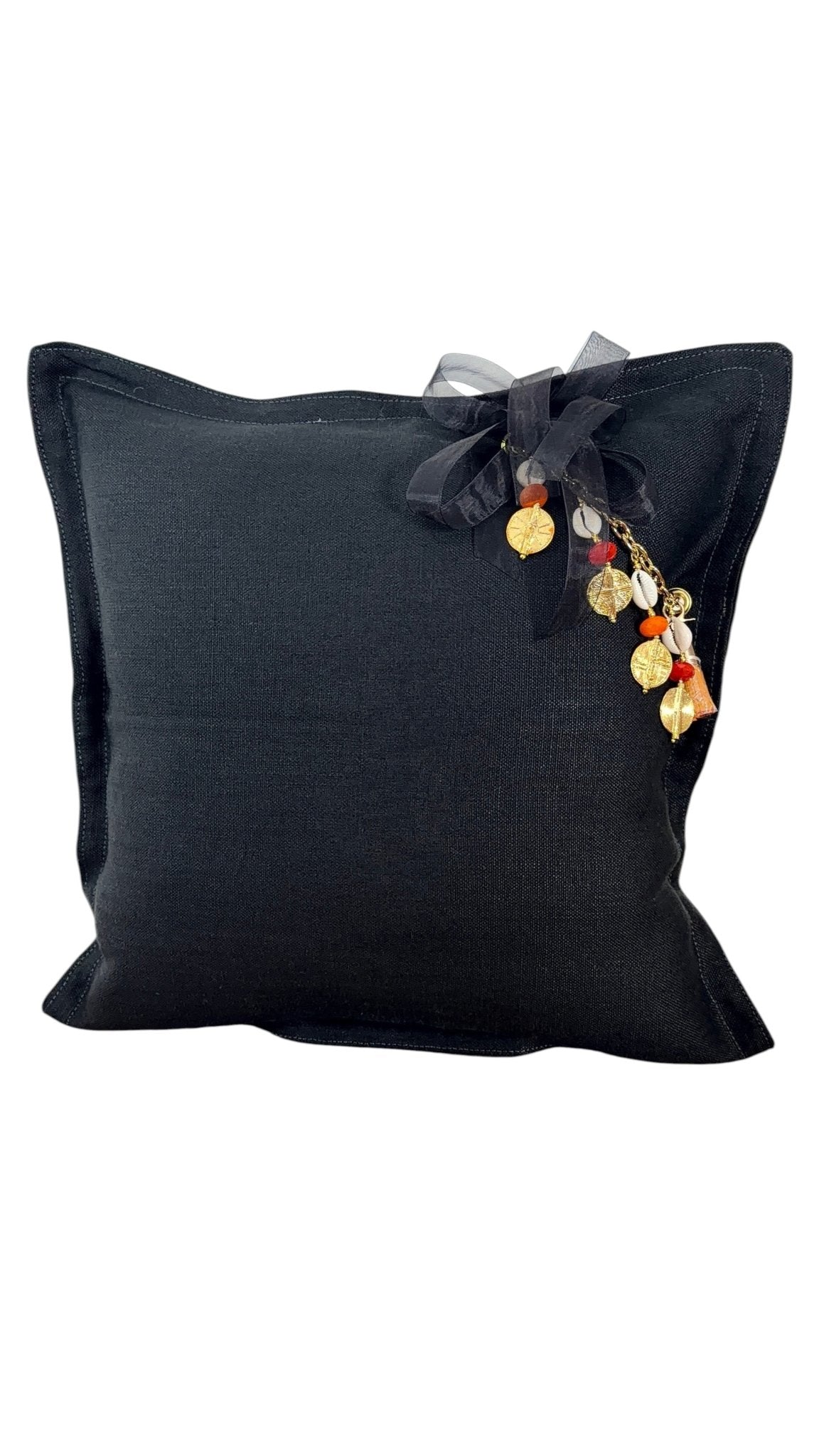 Coussin en lin lourd noir 50x50 cm – Bohème chic | NEGRIL No 16 - MIYA
