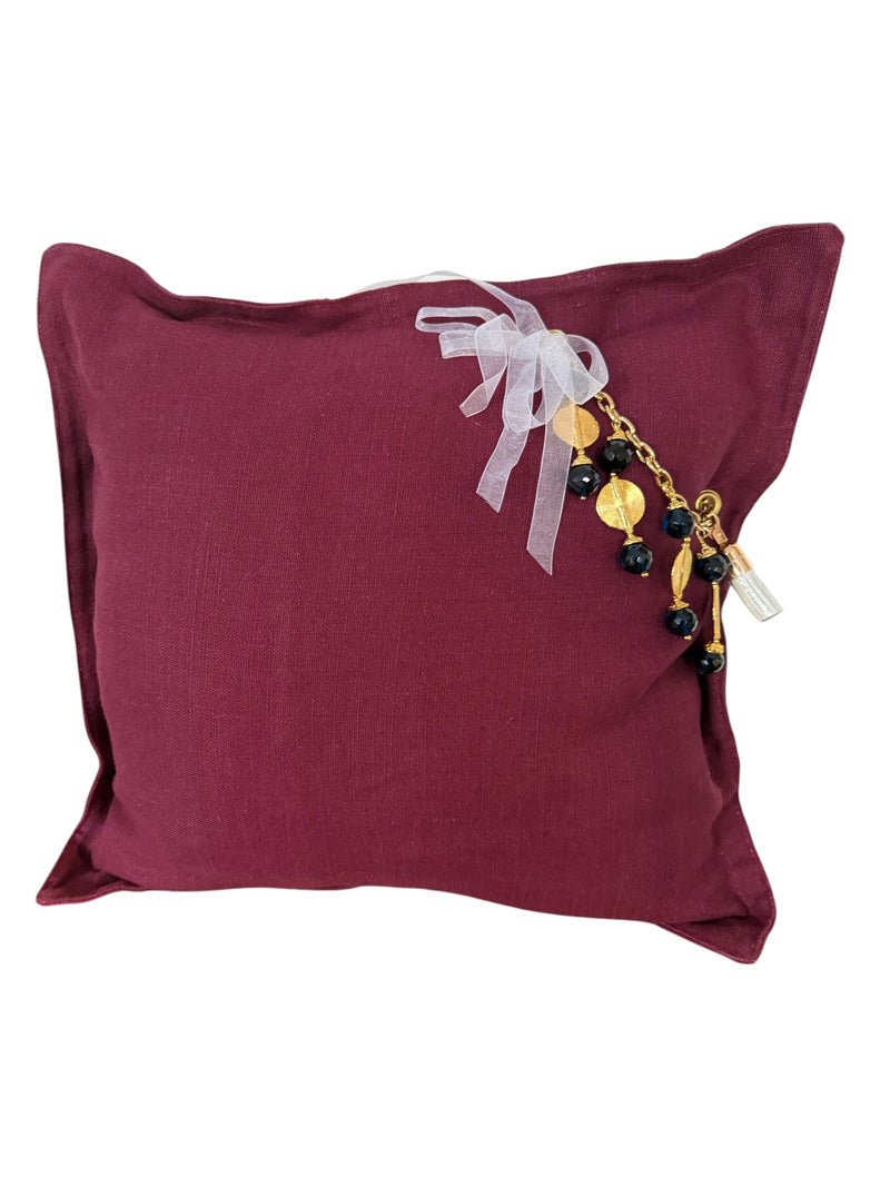Coussin en lin lourd prune 50x50 cm – Bohème chic | AMANI No.07 - MIYA