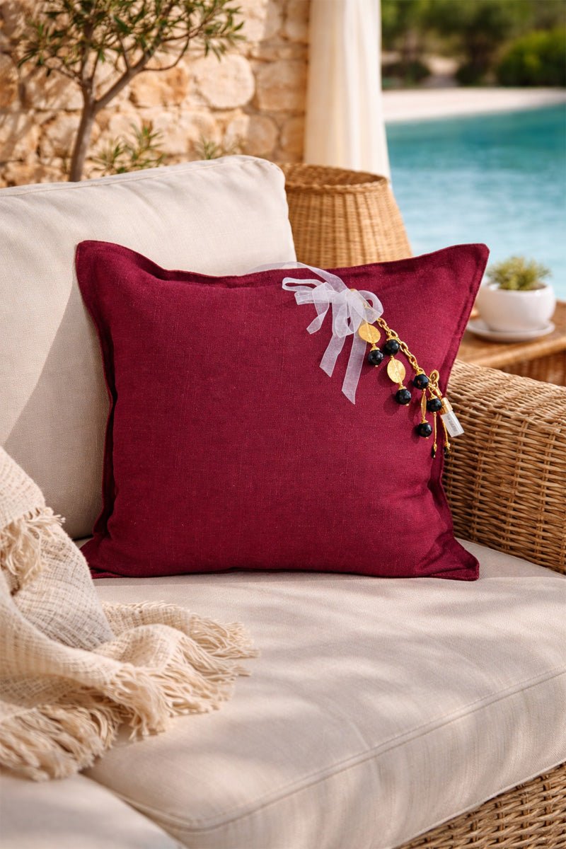 Coussin en lin lourd prune 50x50 cm – Bohème chic | AMANI No.07 - MIYA