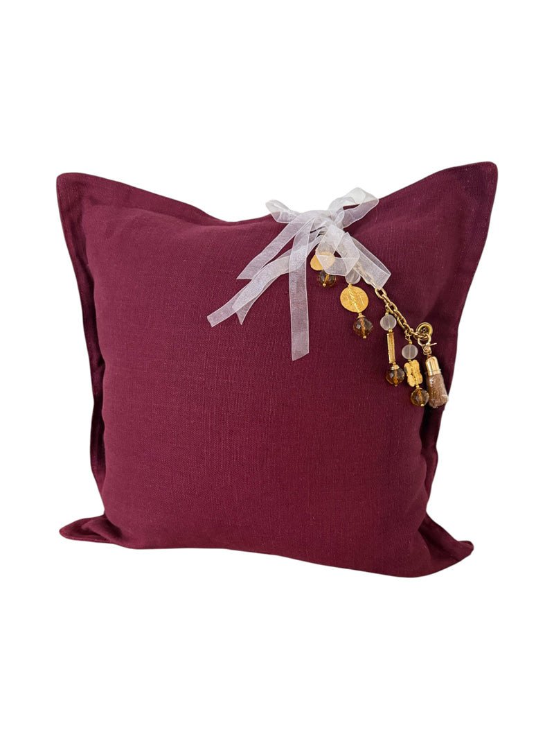 Coussin en lin lourd prune 50x50 cm – Bohème chic | CASABLANCA No.08 - MIYA