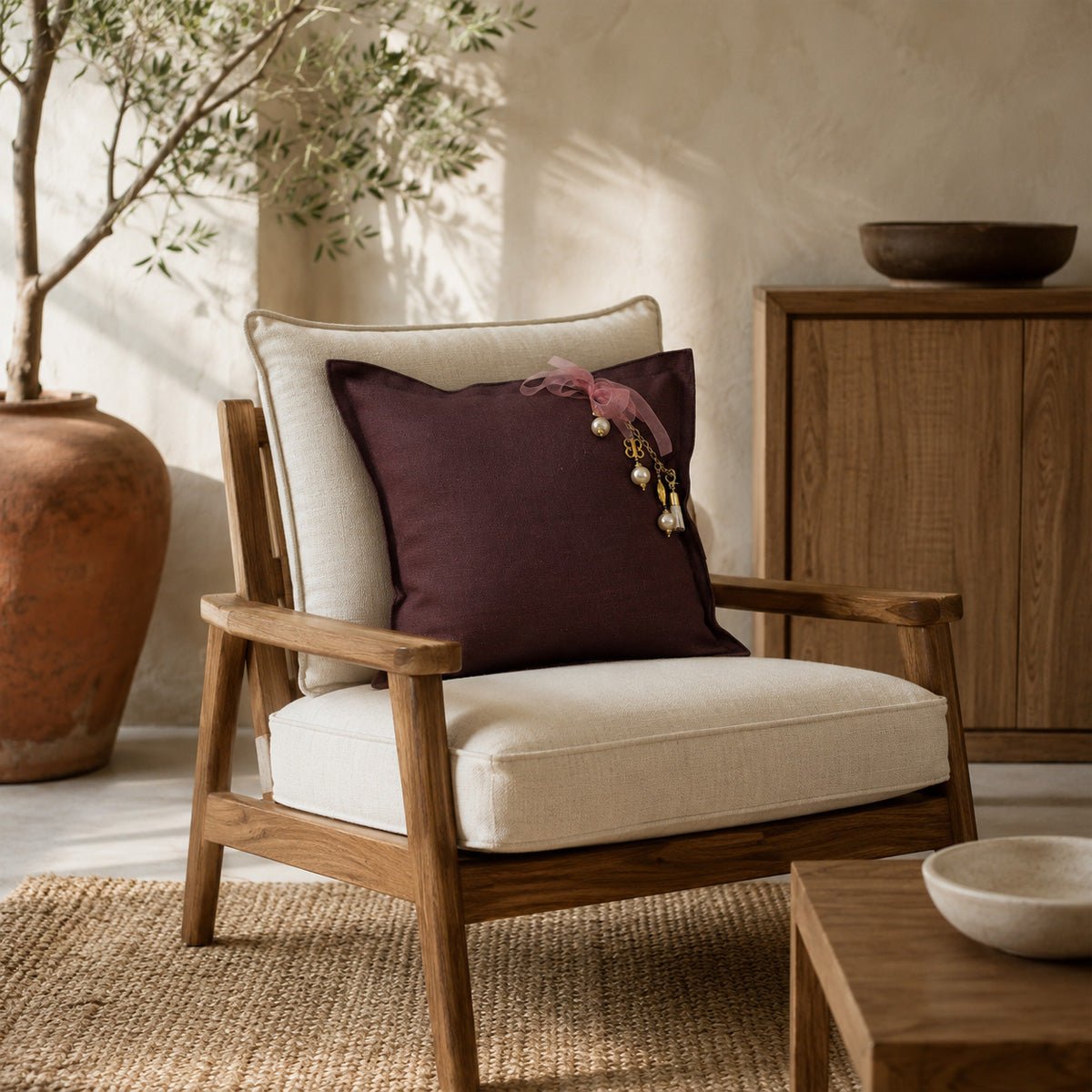 Coussin en lin lourd prune 50x50 cm – MARRAKECH No. 40  LIFESTYLE