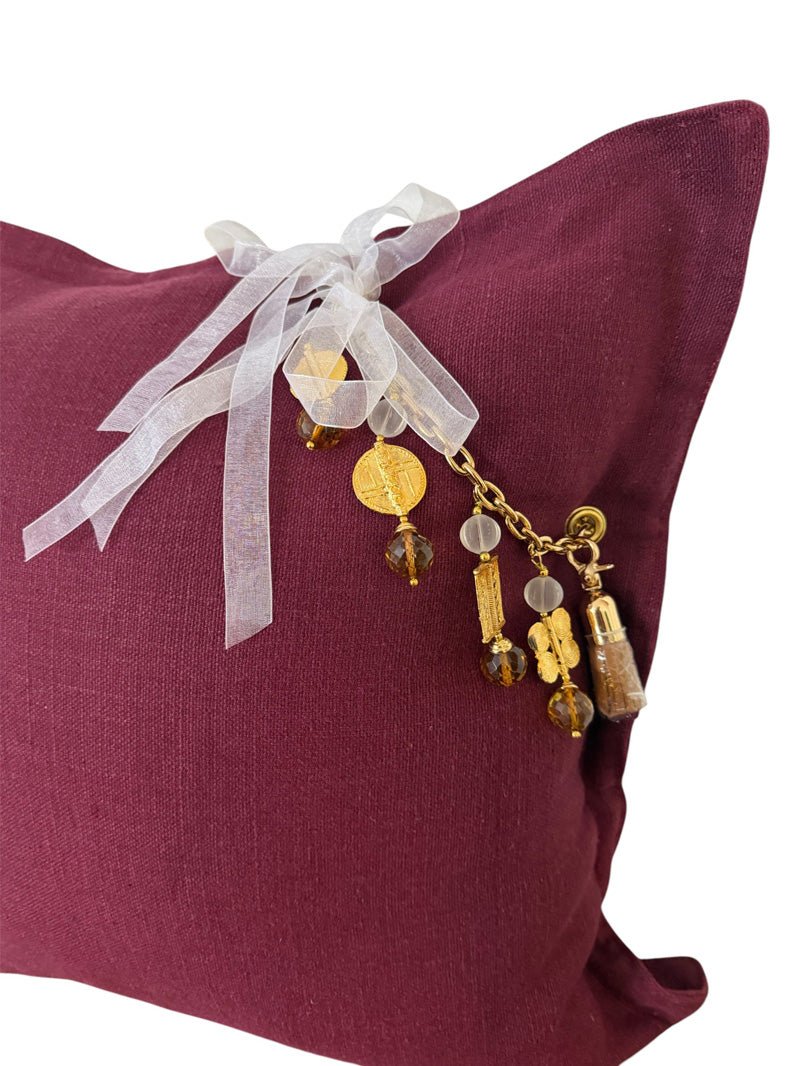 Coussin en lin lourd prune 50x50 cm – Bohème chic | MARRAKECH No.08 - MIYA