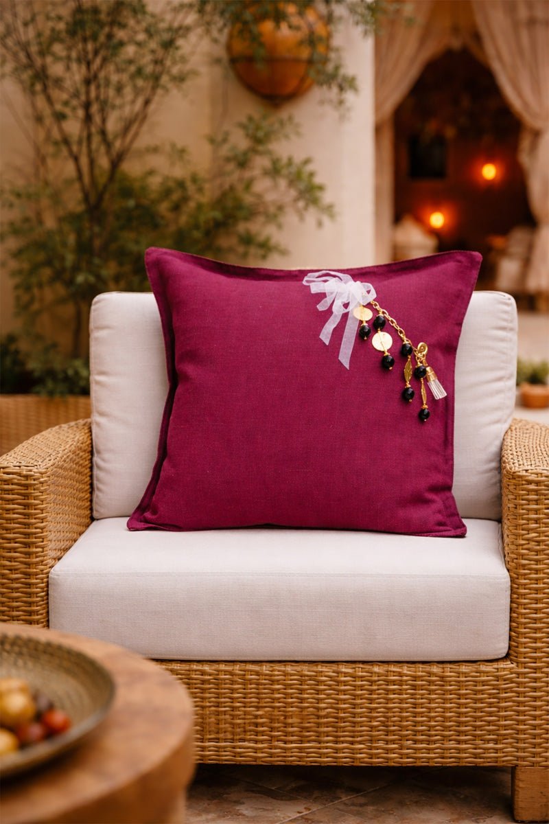 Coussin en lin lourd prune 50x50 cm – Bohème chic | MARRAKECH No.07 - MIYA