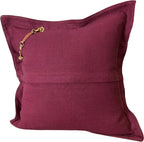 Coussin en lin prune avec perles nacrées et poids Ashanti vue de dos