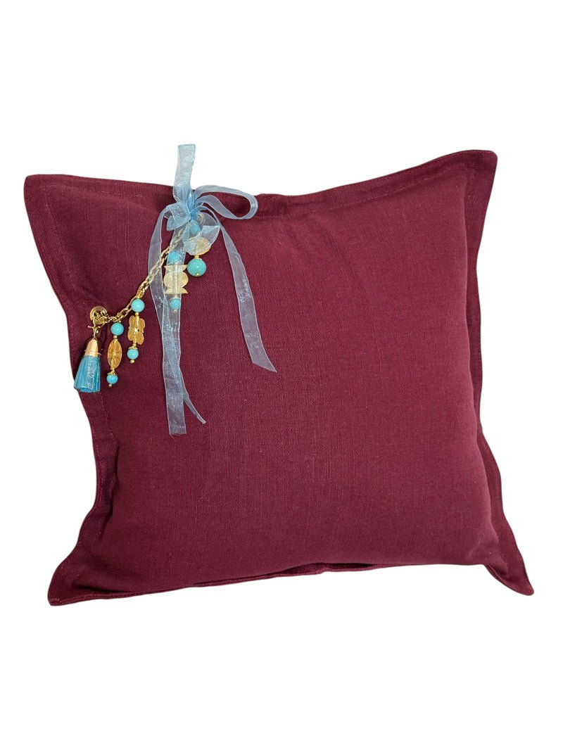 Coussin en lin lourd prune 50x50 cm – Bohème chic | SIERRA No.06 - MIYA