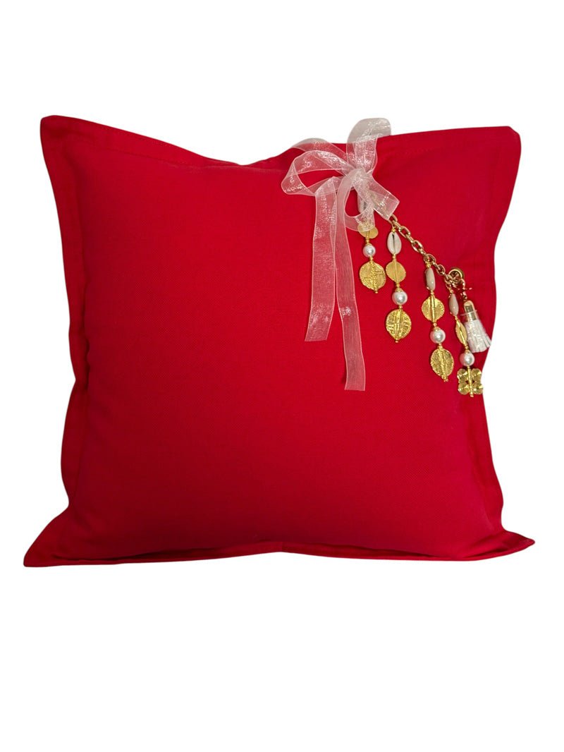 Coussin en lin lourd rouge 50 × 50 cm – Bohème chic | NEGRIL No.03 - MIYA