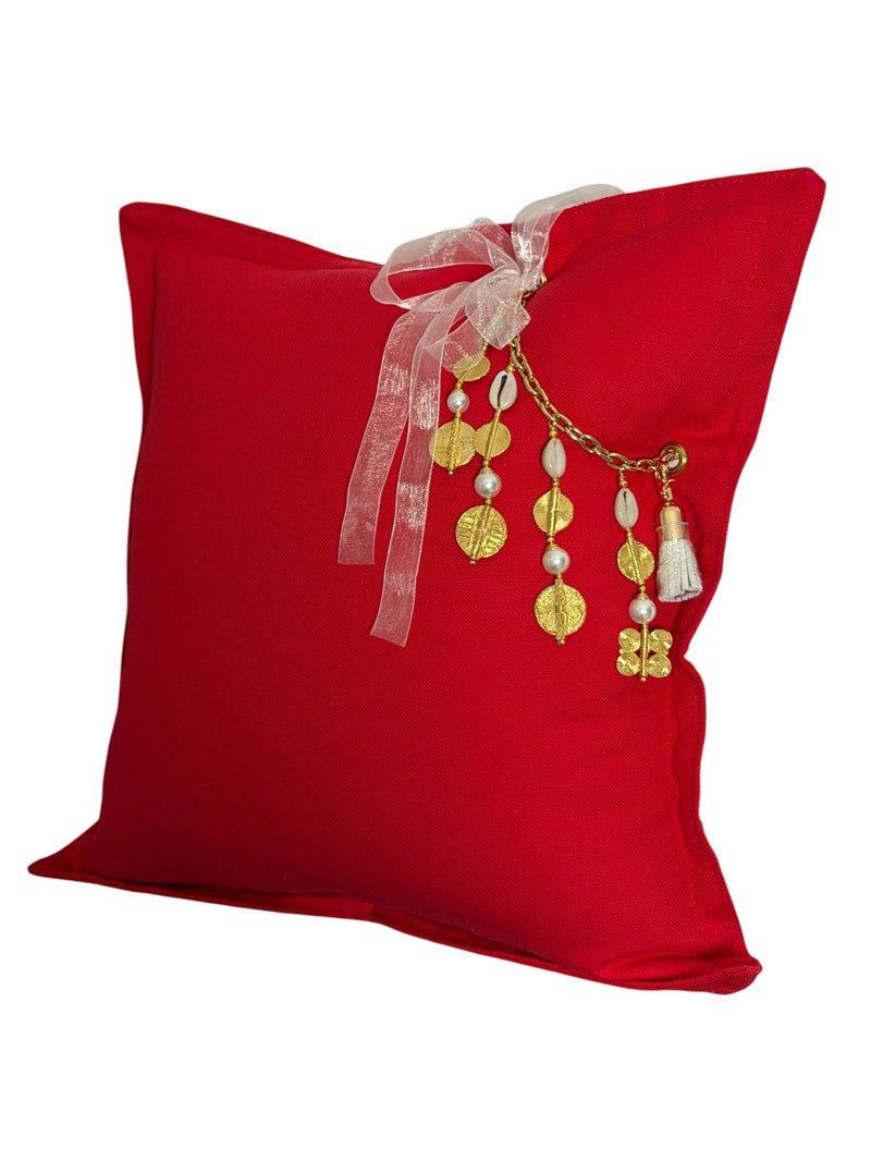 Coussin en lin lourd rouge 50 × 50 cm – Bohème chic | NEGRIL No.03 - MIYA