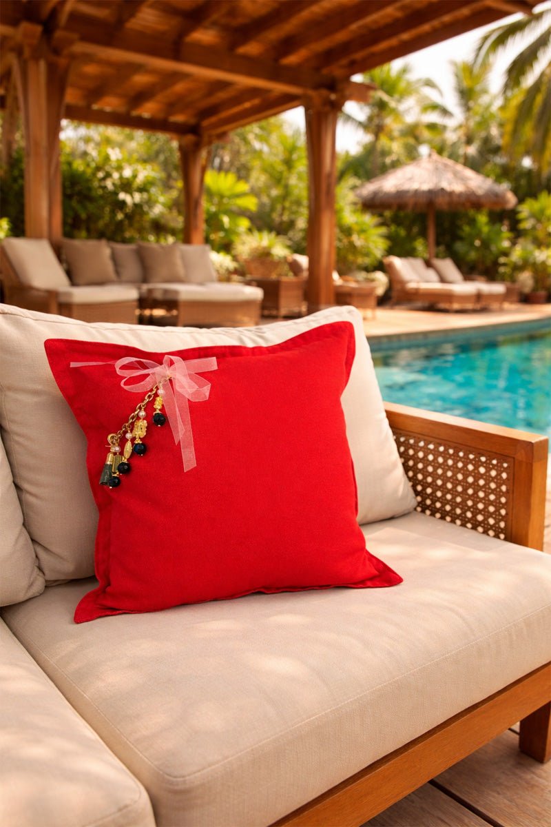 Coussin en lin lourd rouge 50x50 cm – Bohème chic | NEGRIL No.02 - MIYA