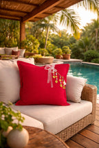 Coussin en lin lourd rouge 50 × 50 cm – Bohème chic | NEGRIL No.03 - MIYA