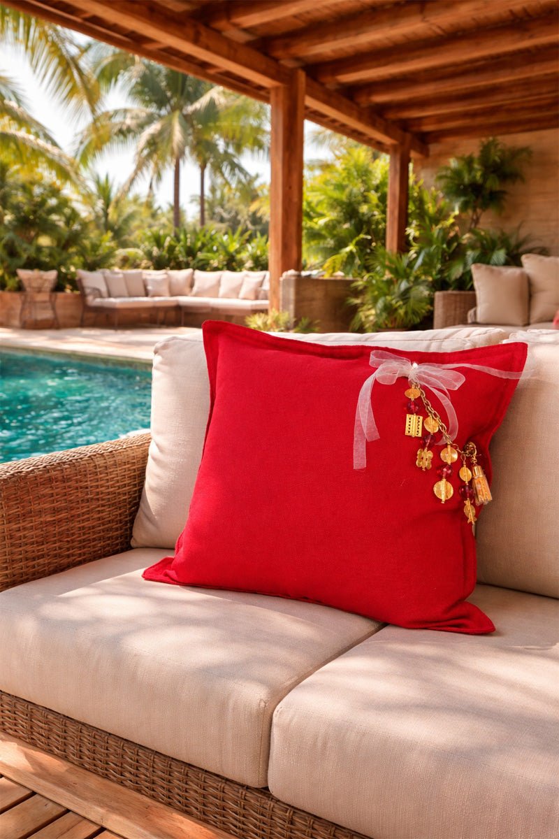 Coussin en lin lourd rouge 50 × 50 cm – Bohème chic | NEGRIL No.04 - MIYA