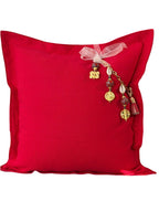 Coussin décoratif rouge en lin lourd avec pampille signature MIYA