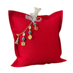 Coussin rouge en lin lourd NEGRIL No.88 avec pampille signature MIYA