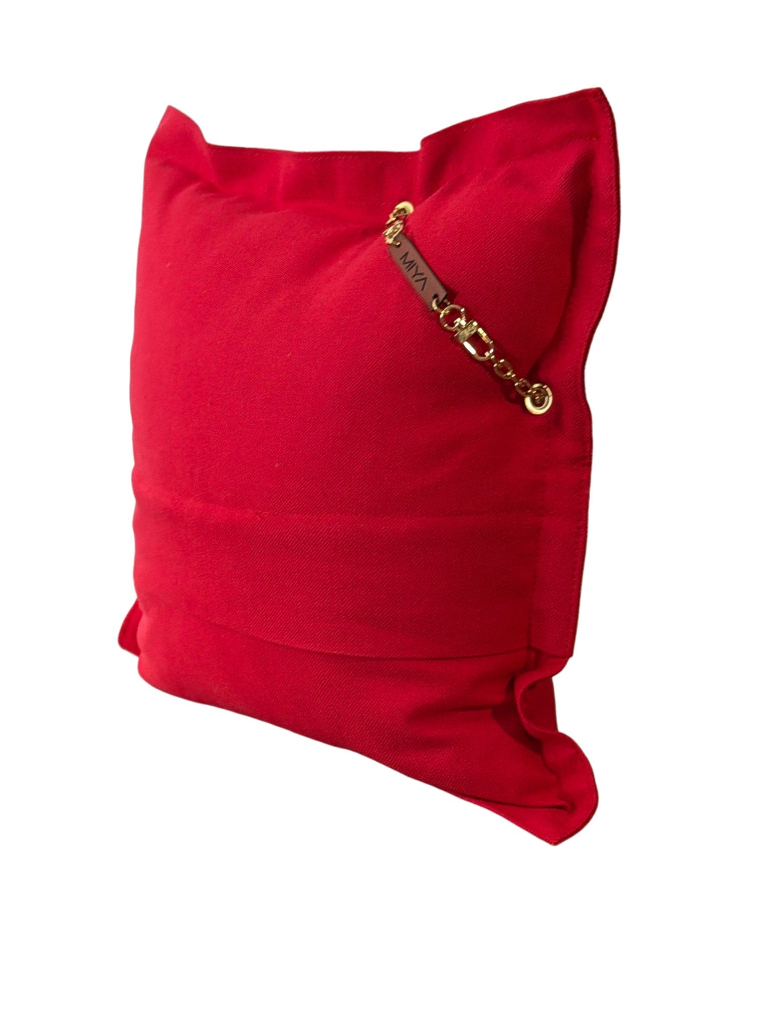 Dos du coussin rouge en lin lourd avec attache signature MIYA