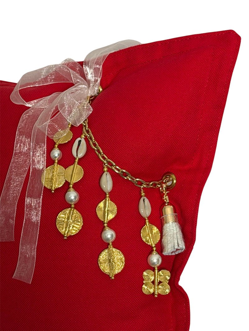 Coussin en lin lourd rouge 50 × 50 cm – Bohème chic | ZANZIBAR No.03 - MIYA