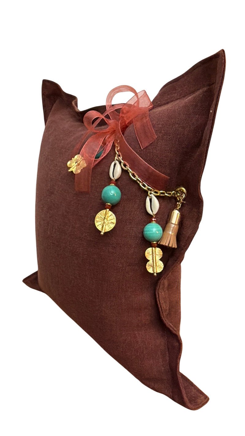 Coussin en lin lourd rouille 50x50 cm – MARRAKECH No 38 - MIYA
