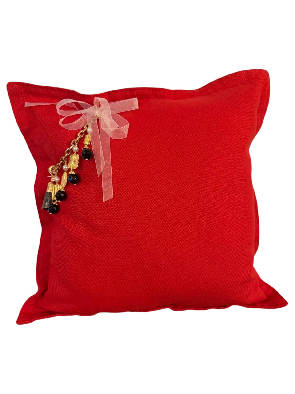 Coussin en lin lourd rouge 50x50 cm – Bohème chic | TULUM No.02 - MIYA