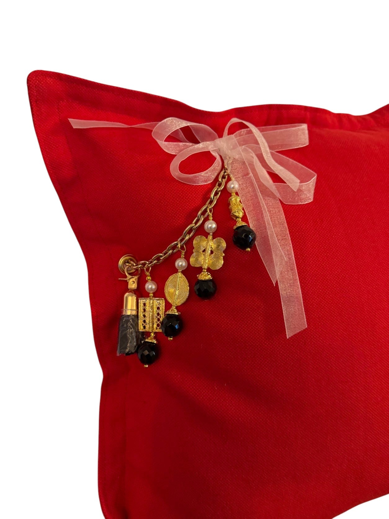 Coussin en lin lourd rouge 50x50 cm – Bohème chic | TULUM No.02 - MIYA