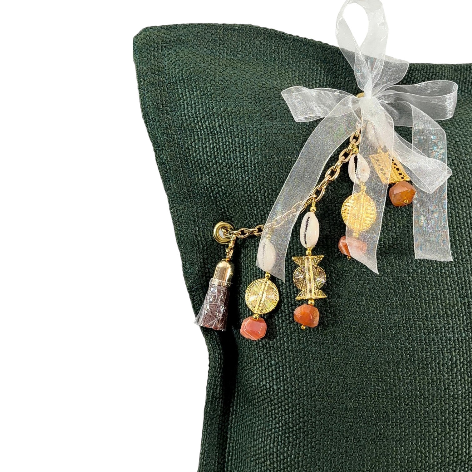 Coussin en lin lourd emeraude 50x50 cm – Bohème chic | BALI No.14 - MIYA