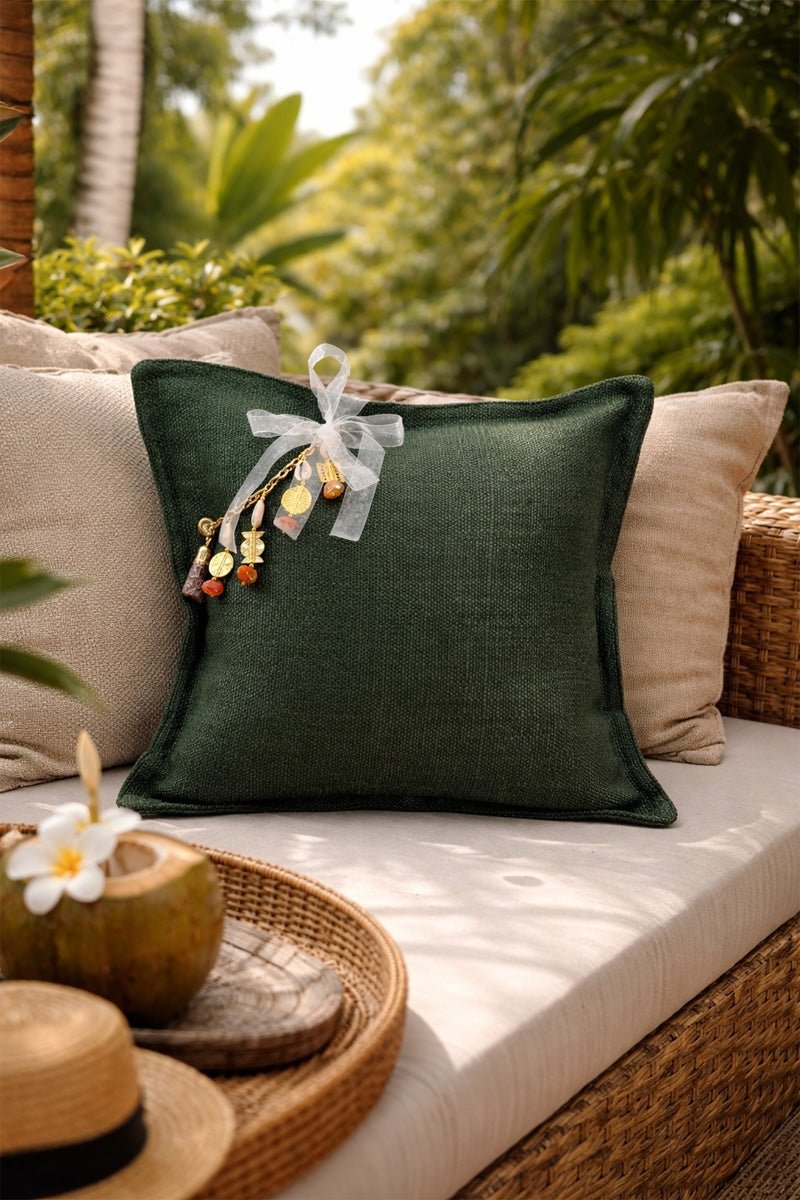Coussin en lin lourd emeraude 50x50 cm – Bohème chic | BALI No.14 - MIYA