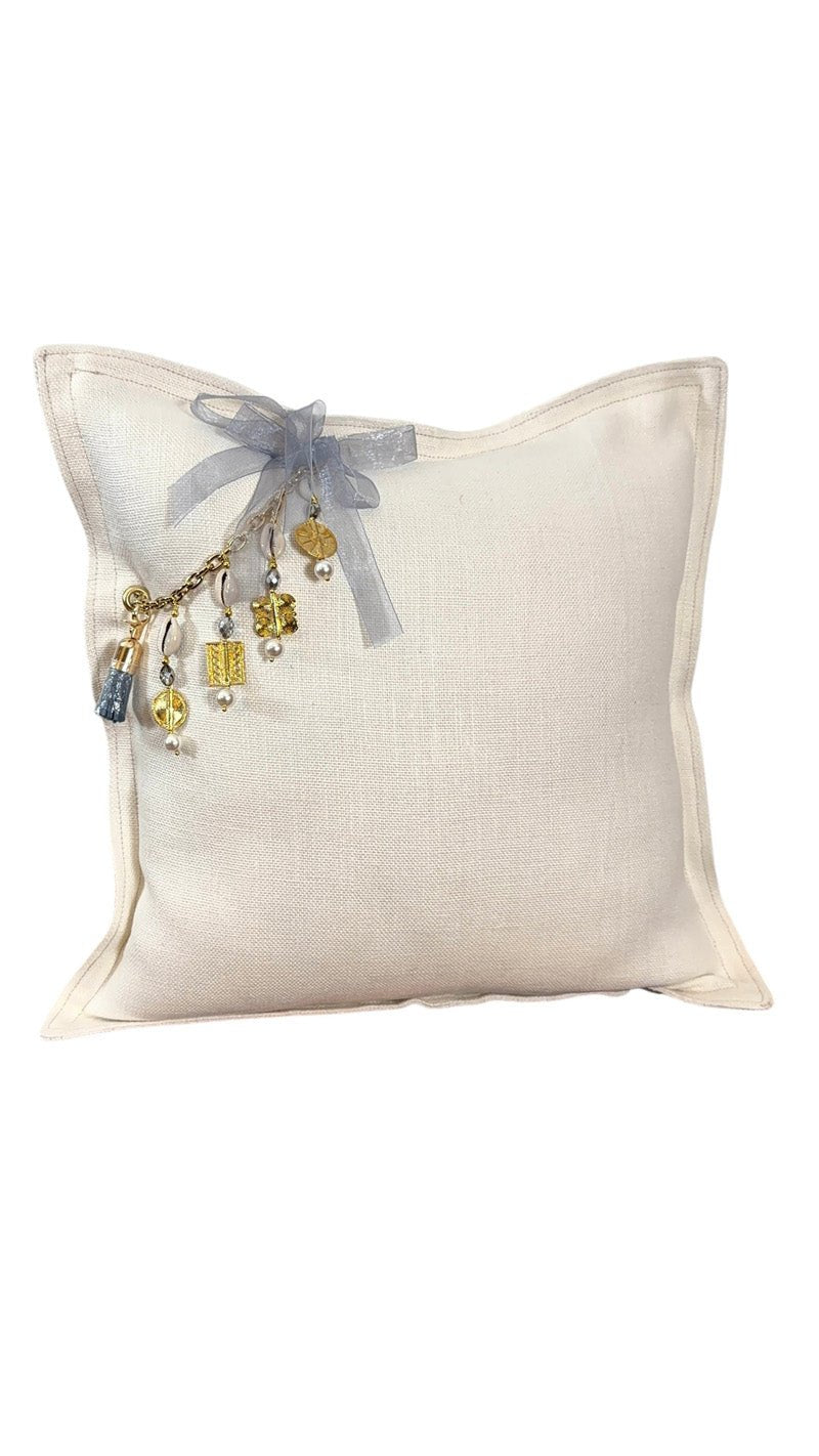 Coussin en lin lourd creme 50x50 cm – Bohème chic | ZANZIBAR No 20 - MIYA
