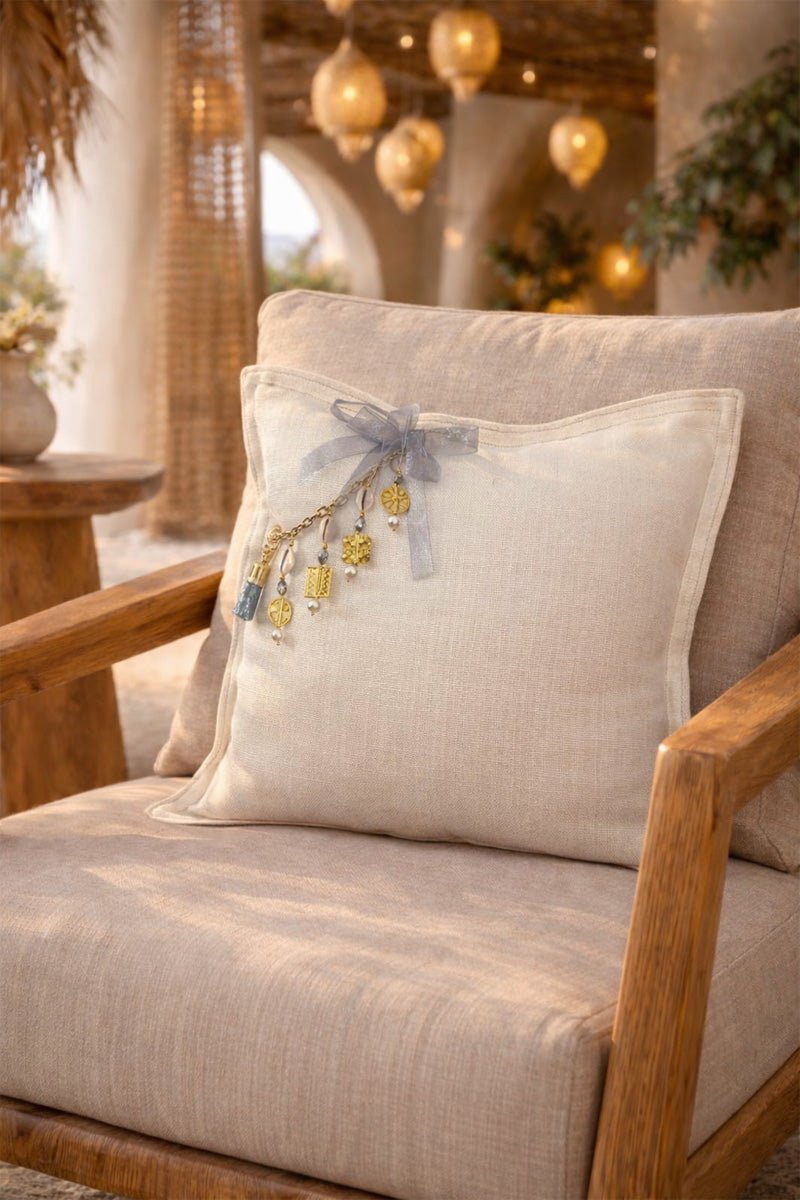 Coussin en lin lourd creme 50x50 cm – Bohème chic | ZANZIBAR No 20 - MIYA