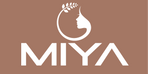 Logo, natural woman icon with MIYA in capital letters below on a brown background