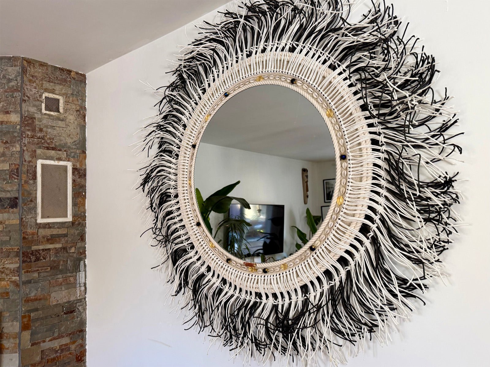 Miroir rond XXL 70 cm en fibre naturelle – décoration murale artisanale | DALMATIEN - MIYA